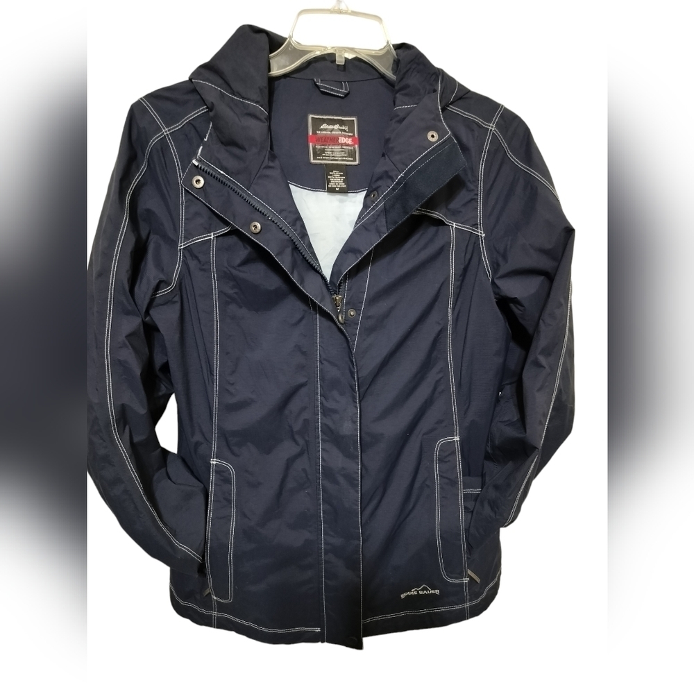 Eddie Bauer Navy Hooded Windbreaker with White Stitching